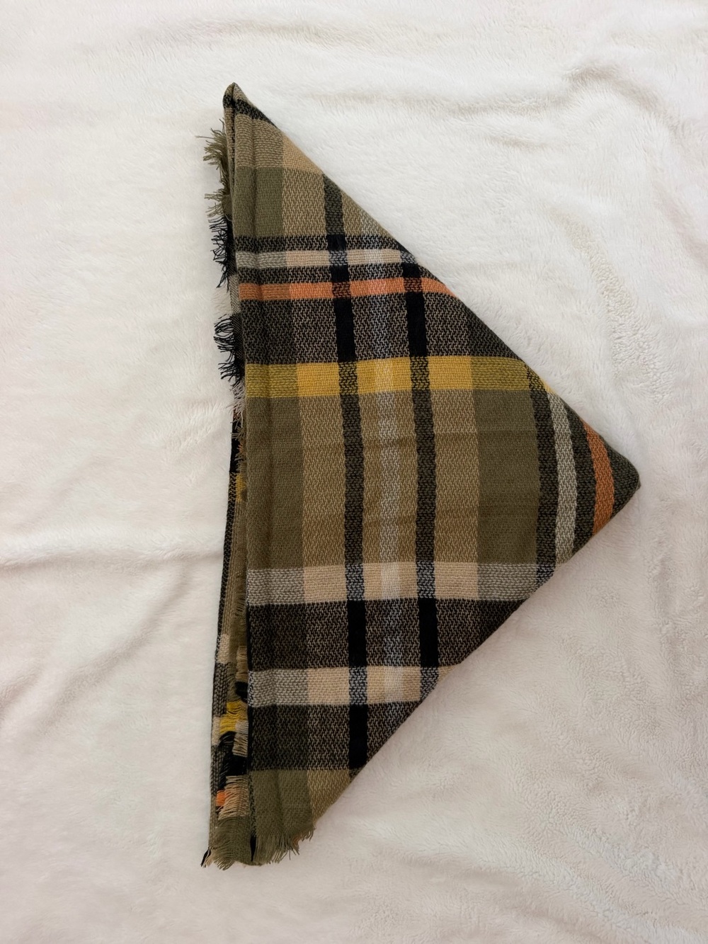 Source Unknown Olive, Mustard & Black Plaid Scarf